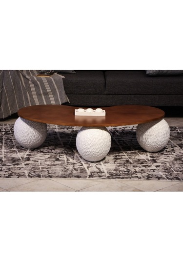 Modern Top Sehpa & Küre Ceviz Mdf Orta Sehpa - Beyaz Desenli