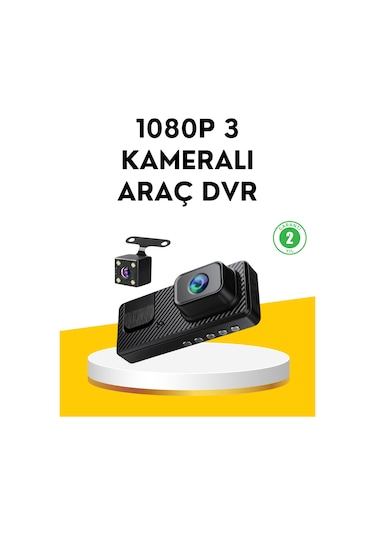 3 Kameralı Araç İçi Dvr Kayıt Cihazı Ön İç Arka Kamera Full Hd