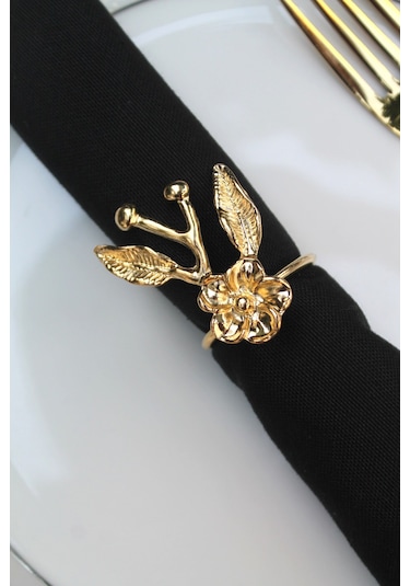 6 Adet Gold Japon Gülü Modern Metal Peçete Halkası