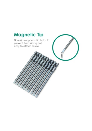 Neevoyu 10'lu Set S2 Çelik Manyetik Torna Ucu, Dayanıklı Darbeli, 10cm Uzunluk, Sl5, 1/4" Bağlantı, Yüksek Tork