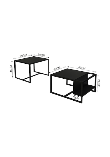 Batı 2 Li Modern Orta Sehpa Takımı Metal Ayaklı, Alt Raflı Antrasit