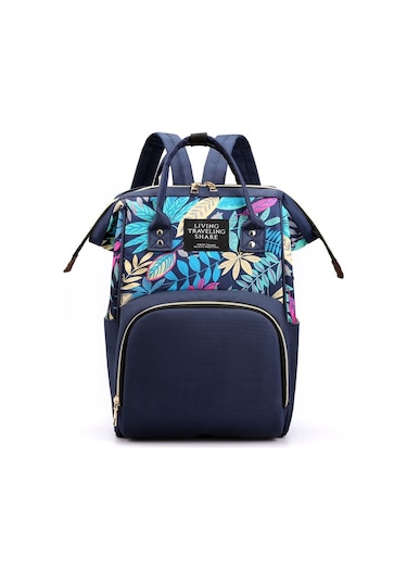 Sones Çiçek Desenli Şık Anne Bebek Seyahat Çantası, Biberon Bölmeli Çanta Mavi