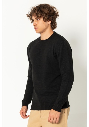 Erkek Kaşmir Dokulu Bisiklet Yaka Şık Triko Kazak Siyah