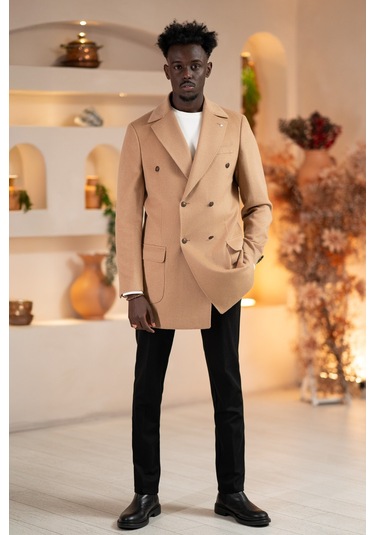 Paul Martin İtalyan Yaka Yünlü Kruvaze Kaşe Kaban Devetüyü