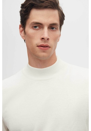 D's Damat Regular Fit Ekru Pamuk Karışımlı Yarım Balıkçı Triko Kazak Ekru