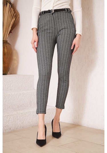 Darlin Moda Siyah Zigzag Desenli Slim Fit Pantolon Dm3000 Siyah