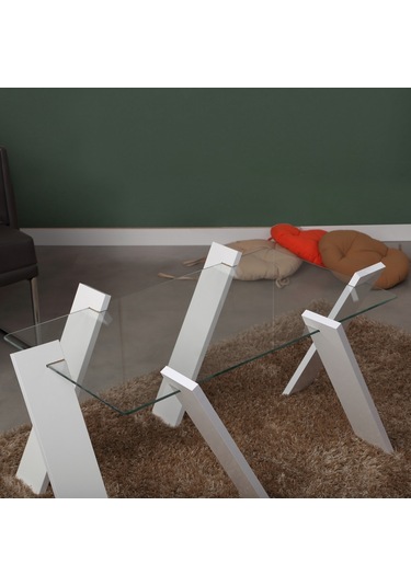 Roman Maxi Cam Orta Sehpa Beyaz / Renkli Dikdörtgen Orta Sehpa