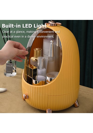 Springsun Led Işıklı Şeffaf Makyaj Organizatörü - Banyo & Yatak Odası İçin Kompakt Saklama Kutusu Beyaz