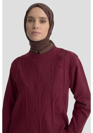 Armine Başak Desenli Kazak 25kd7006 Bordo Bordo