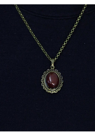 Doğal Taş Akik Doğal Taşlı Kadın Doğal Taş Otantik Kolye Euk27a Kırmızı