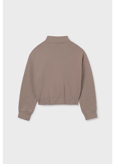 Kız Çocuk Yarım Fermuarlı Kabartma Yazılı Sweatshirt - Vizon Kahverengi