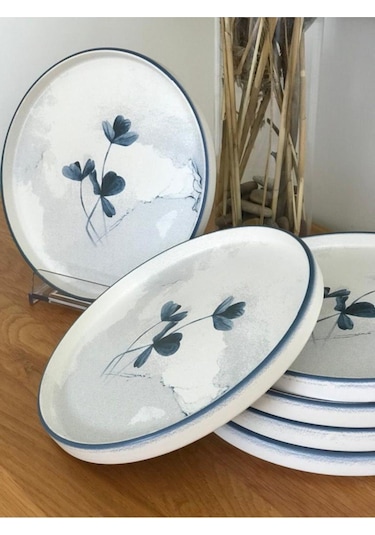 Keramika 21 Cm 6 Kişilik Blue Magic Stackable Pasta Tabağı Desenli Beyaz