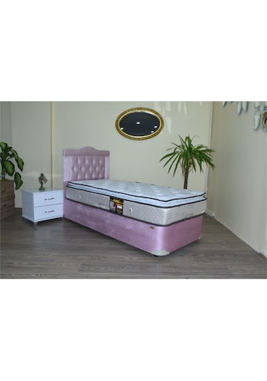 Baza Yatak Başlık Tay Tüyü  Pembe Model Silinir Kapitone başlık Metal Fırın Boya Pamuk kumaş pedli yatak 100*200cm El Yapım