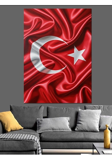 Dalgalanan Türk Bayrağı Resmi Dekoratif Kanvas - Mdf Ahşap Tablo