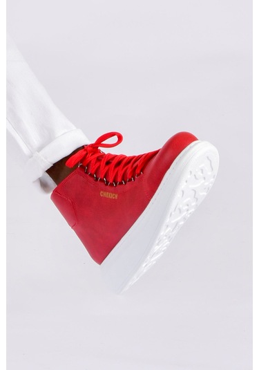 Pabucmarketi Bağcıklı Erkek Sneaker Bot Kırmızı Kırmızı