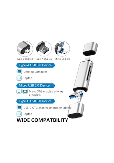 Type C Usb Kart Okuyucu Micro Sd Card Reader Çevirici Dönüştürücü