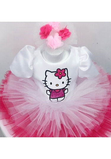 Hello Kitty Baskılı Kız Çocuk Bebek Doğumgünü Elbise Parti Kostüm
