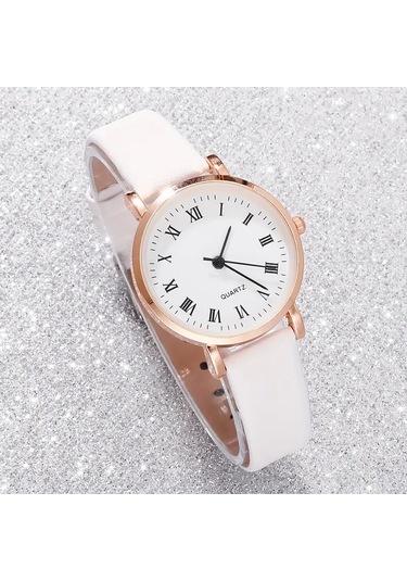 Kadın Saat Ve Bileklik+kolye+küpe+yüzük Seti 6 Parça Altın - Beyaz