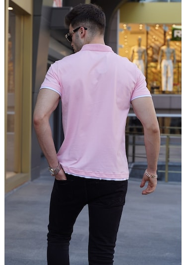 Madmext Pembe Basic Polo Yaka Tişört 5885-Pembe