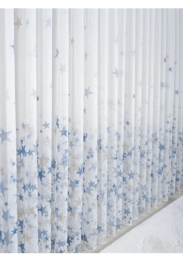 Caserta Home Star 4 Renkli Yıldızlı Çocuk Odası Tül Perde