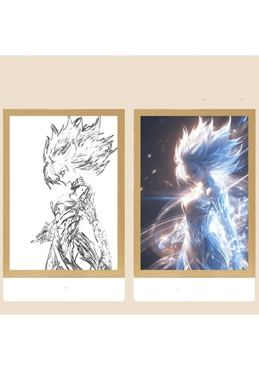 Anime Figürü Dragon Ball Işık Çerçevesi Led Gece Lambası Goku Vegeta 2 Çok Renkli