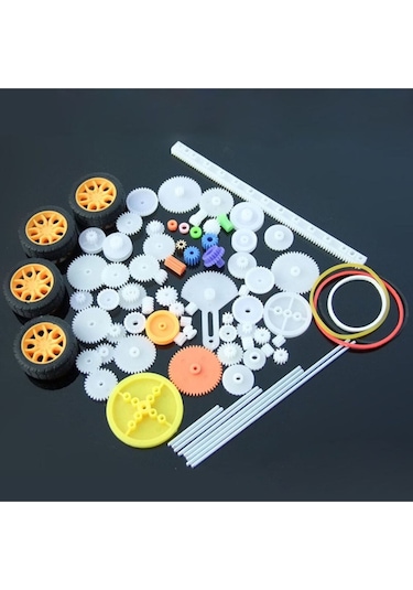 78 Parça Plastik Dişli Seti Tekerlek Çark Mil Lastik Kremayer Rc Oyuncak Robot Araba Motor Aksesuar