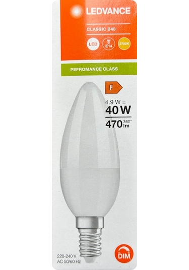 8 Adet Ledvance 4,9w 40w 2700k Sarı Işık Dim Edilebilir E14 Duylu İnce Duy Led Mum Ampul