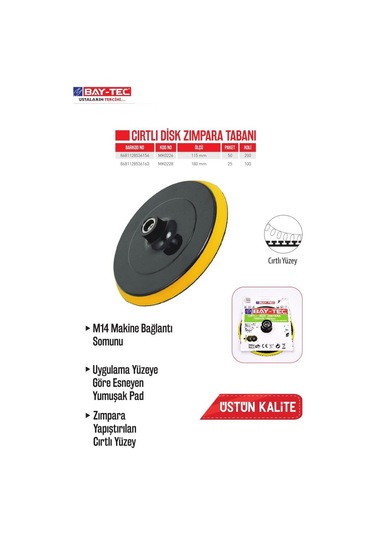 Bay-Tec MK0228 Cırtlı Disk Zımpara Tabanı 180 MM