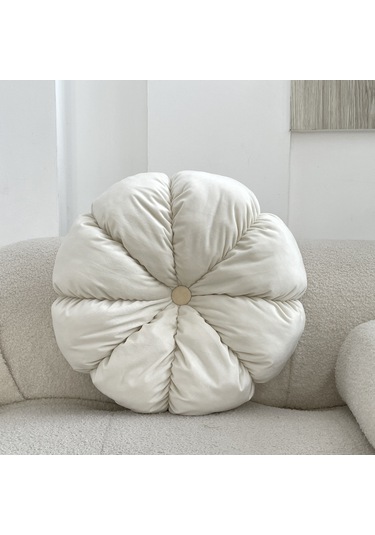 Yunboo Krem Kadife Kabak Desenli El Yapımı Yastık - Ofis Sandalyesi, Pencere Koltuğu, Kanapeye Uygun - 45cm Çap 12cm Kalınlık Diğer