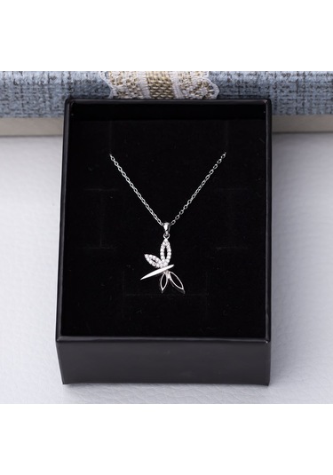 Yusufçuk Model-2 Zirkon Taşlı 925 Ayar Gümüş Kadın Kolye Gümüş - Rodyum