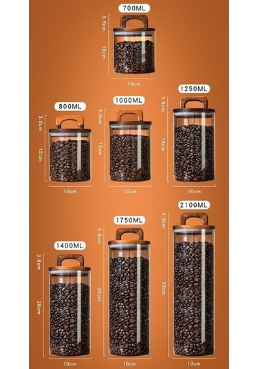 Novahub Şeffaf Cam Kavanoz Ahşap Saplı Kapaklı Depolama Kavanoz Basit Mühürlü Şişeler Mutfak 1000ml Şeffaf