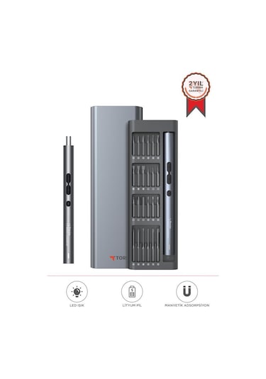 Torima Tts-04 48 Parça Şarjlı Hassas Tornavida Seti Led Işıklı, Mıknatıslı Alüminyum Kasa, Type-c