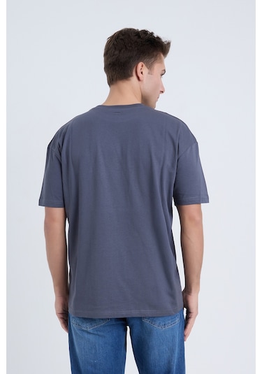 Velvoria Unisex Oversize Relaxed Summer Baskılı Antrasit Renk T-shırt