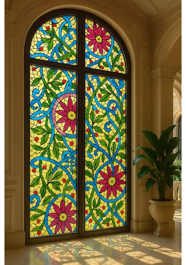 Vitray Desen Yapışkanlı Şeffaf Folyo 67cmx 2 Metre Lila - Mor