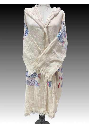 Kadın Müslin Bornoz %100 Pamuk Ekru