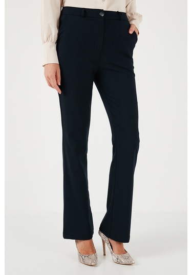 Lela Yüksek Bel Regular Fit Bol Paça Bayan Pantolon 611Pl030W4 Lacivert
