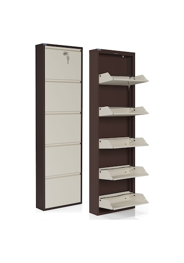 Ceha  Kilitli 5'li Metal Ayakkabılık - Kahve/krem K.AYK-5 /AB8317-AB1013/KL Kahverengi