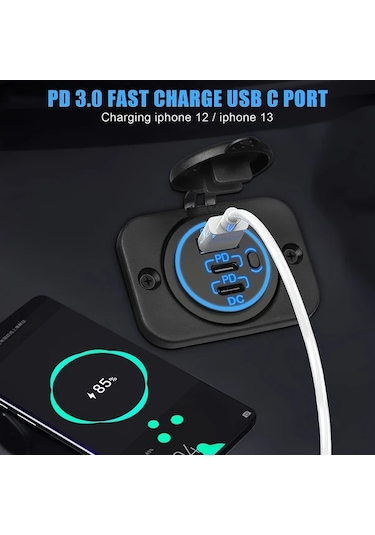 Dashanshop Kırmızı Kablosuz 30w Pd3.0 18w Qc3.0 3 Port Araç Şarj Cihazı Düğmeli Abs 12v/24v