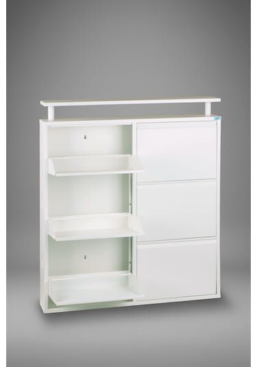 Lıccıa Metal Ayakkabılık 3 Lü Yatay Model Beyaz