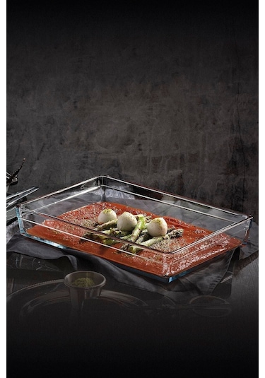 4'lü Borcam Premium Dikdörtgen Fırın Kabı - Tepsi - 4350cc. Şeffaf