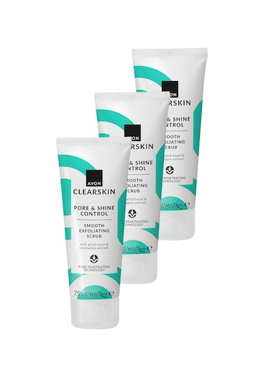 Clearskin Pore & Shine Control Smooth Yüz İçin Arındırıcı Scrub 75 Ml. Üçlü Paket