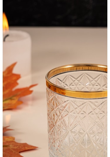 Mest 6'lı Kristal Altın Yaldız Viski Bardağı Seti 280 Cc Gold