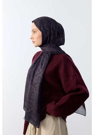Mirsoy Scarf Mirayze Etnik Desen Şal Mürdüm