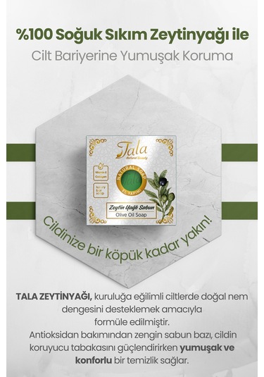 Tala Saf Zeytinyağlı Sabun Saç Ve Cilt Bakımı İçin Bitkisel Zeytinyağı Sabunu 150 G