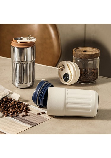 Yaozixa 450ml Akıllı Sıcaklık Ölçer Termos Bardak - 316 Çelik, 6-12 Saat Isı Saklama, Ev Ofis Araç Dışı Kullanım - Bulut Mavi