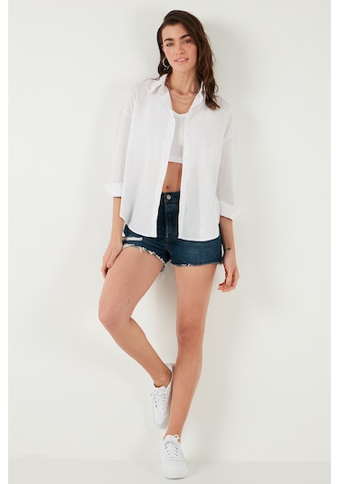 Lela Pamuklu Regular Fit Uzun Kollu Düz Bayan Gömlek Cf25S168305 Beyaz