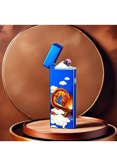 Willowhaven Siyah Altın Ejderha Şık Ultra Hafiz Usb Şarjlı Rüzgar Geçirmez Çift Ark Plazma Çakmak Siyah