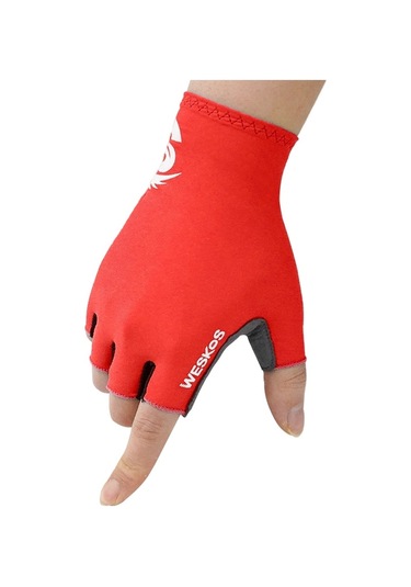Açık Hava Sporları Yaz Bisiklete Binme Güneşten Korunma Yarım Parmak Eldivenleri - Kırmızı