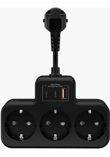 Çoklu Kablolu Priz Yüksek Gerilim Korumalı 3 Lü Priz 1x Usb 2x Type-c Çıkışlı Grup Priz Çoğaltıcı Si 1
