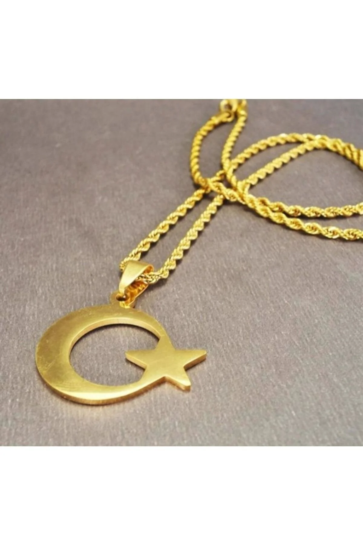Erkek Ayyıldız Çelik Burgu Zincirli Kolye 7396 Altın